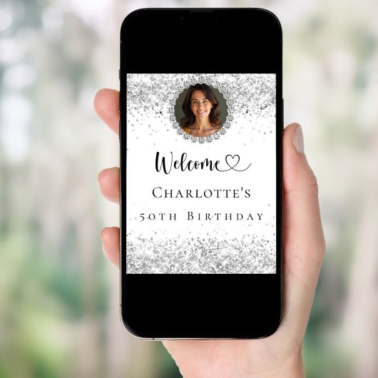 Verjaardagsfeest zilveren foto diamanten welkom poster