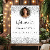 Verjaardagsfeest zilveren foto diamanten welkom poster