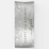 Verjaardagsfeest zilveren glitter spandoek (Verticaal)