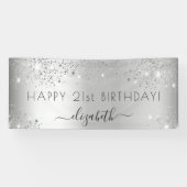 Verjaardagsfeest zilveren glitter spandoek (Horizontaal)