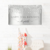 Verjaardagsfeest zilveren glitters glans naam spandoek (Insitu)