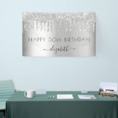 Verjaardagsfeest zilveren glitters glans naam spandoek (Beurs)
