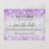 Verjaardagsfeest zilveren paarse glitters bewaar d aankondigingskaart (Voorkant)