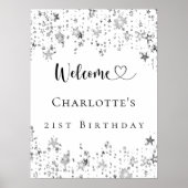 Verjaardagsfeest zilveren sterren welkom poster (Voorkant)