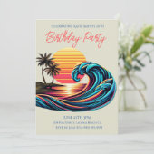 Verjaardagsfeest-zonsondergang Retro Surf Wave Kaart (Staand voorkant)