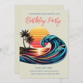 Verjaardagsfeest-zonsondergang Retro Surf Wave Kaart (Voorkant / Achterkant)