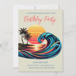 Verjaardagsfeest-zonsondergang Retro Surf Wave Kaart