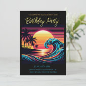 Verjaardagsfeest-zonsondergang Retro Surf Wave Kaart (Staand voorkant)