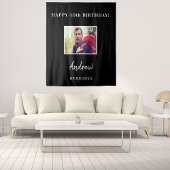 Verjaardagsfeest zwart foto naam man wandkleed