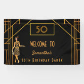 Verjaardagsfeest zwart goud 1920's Gatsby Spandoek (Horizontaal)