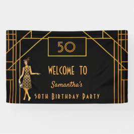 Verjaardagsfeest zwart goud 1920's Gatsby Spandoek