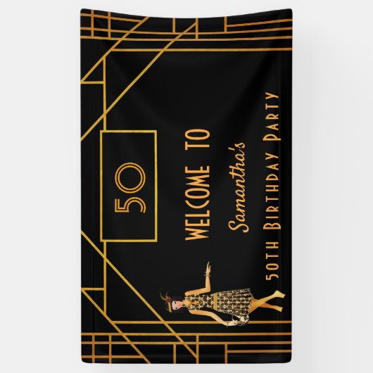 Verjaardagsfeest zwart goud 1920's Gatsby Spandoek (Verticaal)