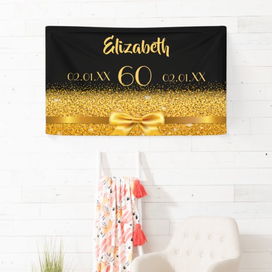 Verjaardagsfeest zwart goud elegante naam spandoek (Insitu)