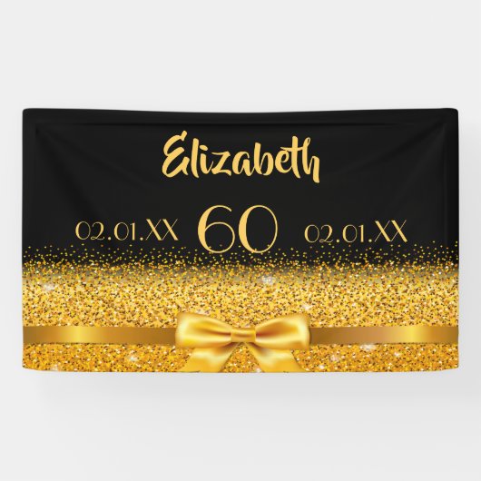 Verjaardagsfeest zwart goud elegante naam spandoek (Horizontaal)