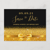 Verjaardagsfeest zwart goud glitters save the date briefkaart (Voorkant)