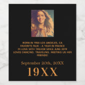 Verjaardagsfeest zwart goud jaar geboren foto bio wijn etiket (Enkel label)