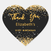 Verjaardagsfeest zwart goud naam Dank u Hart Sticker (Voorkant)