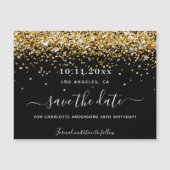 Verjaardagsfeest zwart goud save the date magneet magnetische uitnodiging (Voorkant)