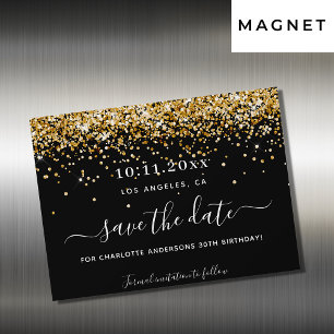 Verjaardagsfeest zwart goud save the date magneet magnetische uitnodiging