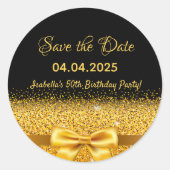 Verjaardagsfeest zwart goud save the date ronde sticker (Voorkant)