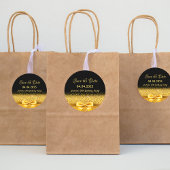 Verjaardagsfeest zwart goud save the date ronde sticker