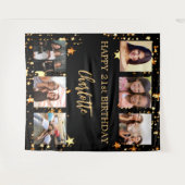 Verjaardagsfeest zwart goud sterren foto collage wandkleed (Voorkant (horizontaal))