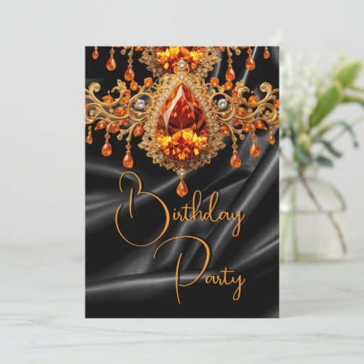 Verjaardagsfeest Zwart Goud Zijde Sinaasappels juw Kaart (Staand voorkant)