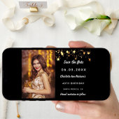 Verjaardagsfeest zwart gouden sterren foto save the date