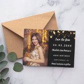 Verjaardagsfeest zwart gouden sterren foto save the date