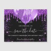 Verjaardagsfeest zwart paars save the date magneet (Voorkant)