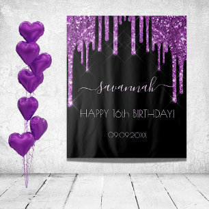 Verjaardagsfeest zwart paarse glitters glamour wandkleed