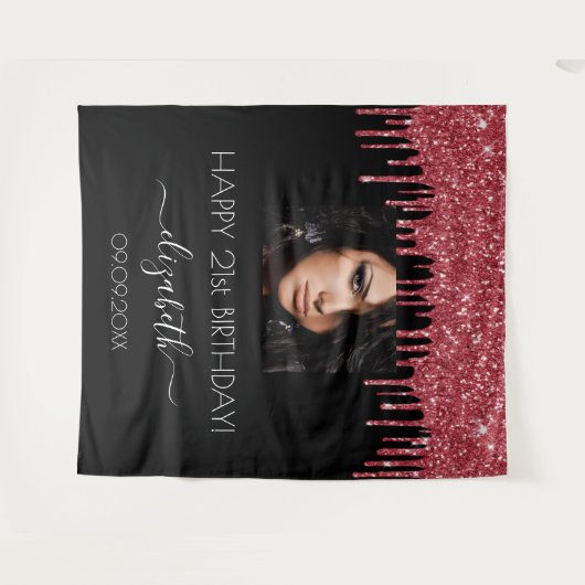 Verjaardagsfeest zwart rood glitters glazuur foto wandkleed (Voorkant (horizontaal))