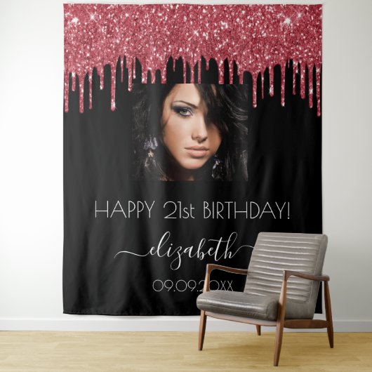 Verjaardagsfeest zwart rood glitters glazuur foto wandkleed (In situ)