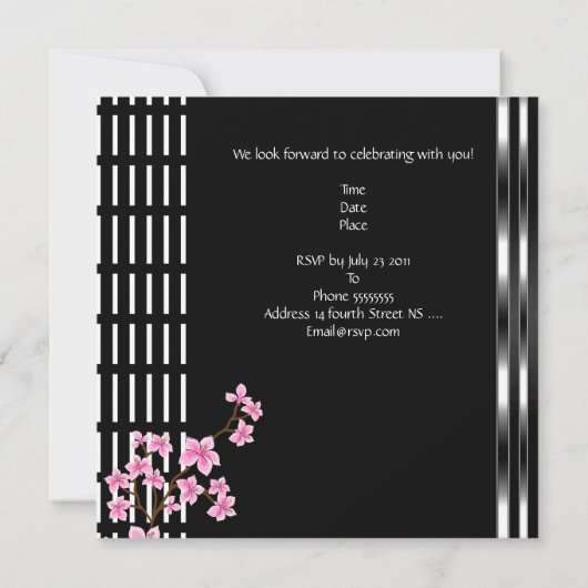 Verjaardagsfeest Zwart Wit Aziatisch Roze Bloesem Kaart (Achterkant)