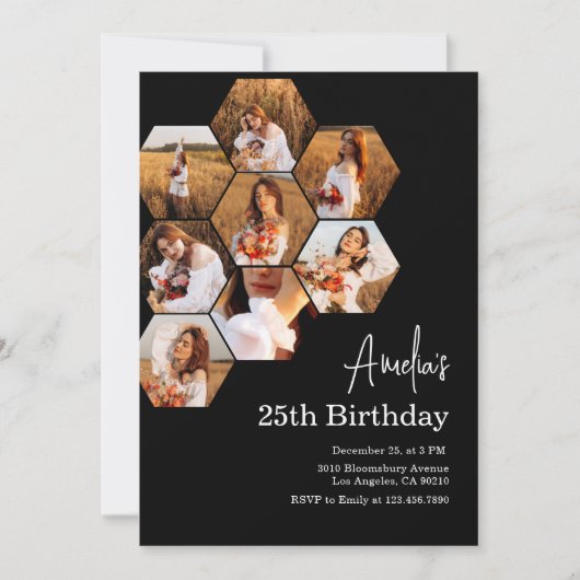 Verjaardagsfeest Zwart Wit Fotocollage Kaart (Voorkant)