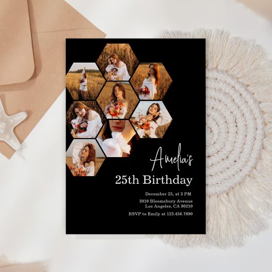 Verjaardagsfeest Zwart Wit Fotocollage Kaart