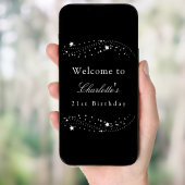 Verjaardagsfeest zwart zilveren sterren elegante w poster