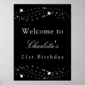 Verjaardagsfeest zwart zilveren sterren elegante w poster (Voorkant)