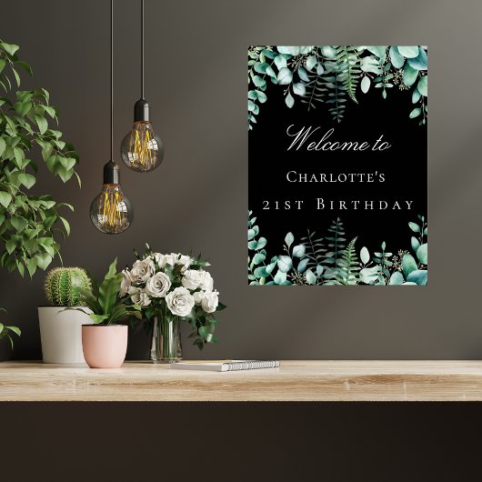 Verjaardagsfeest zwarte eucalyptus bos welkom poster