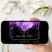 Verjaardagsfeest zwarte paarse ballonnen save the  date