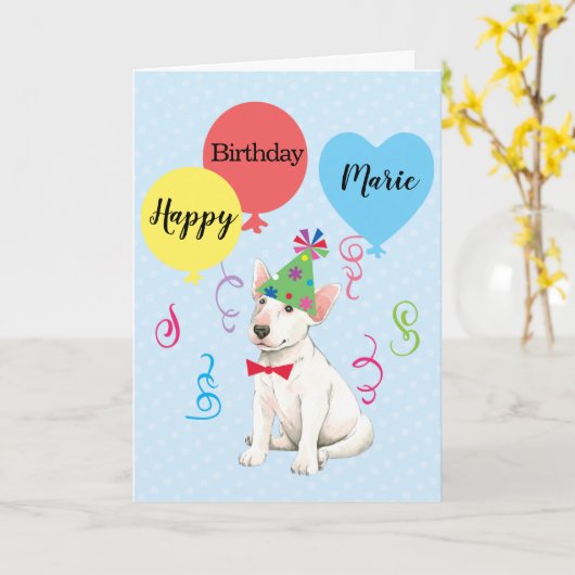 Verjaardagsfeestballonnen Bull Terrier Kaart (Gele Bloem)