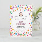 Verjaardagsfeestballonnen en cadeaus gepersonalise kaart (Staand voorkant)