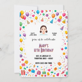 Verjaardagsfeestballonnen en cadeaus gepersonalise kaart
