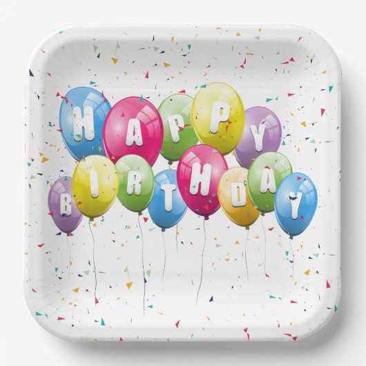 Verjaardagsfeestballonnen en Confetti Papieren Bordje (Voorkant)