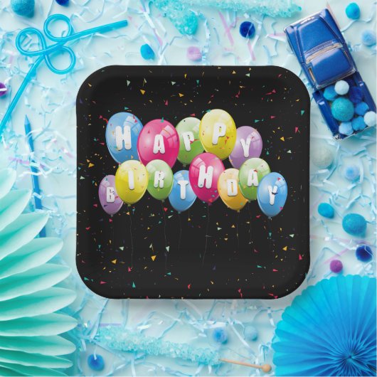 Verjaardagsfeestballonnen en Confetti Papieren Bordje (Feest)