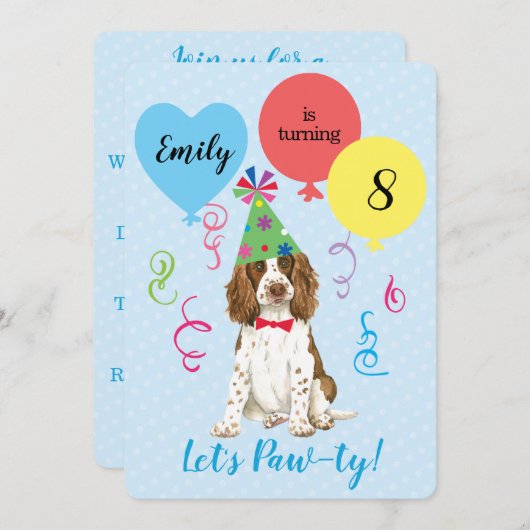 Verjaardagsfeestballonnen Engels Springer Spaniël Kaart (Voorkant / Achterkant)