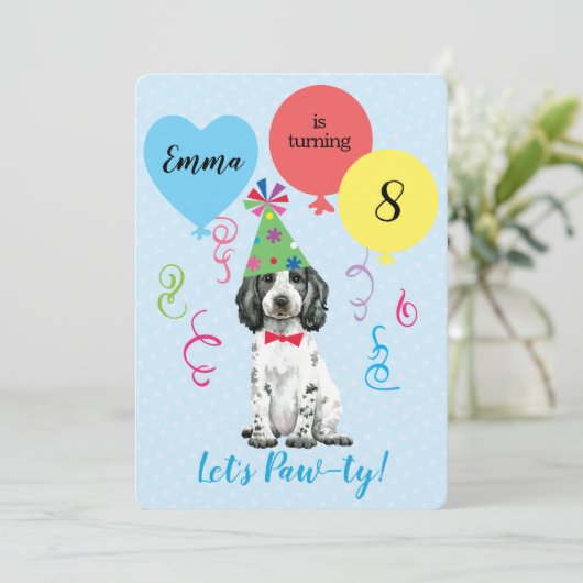 Verjaardagsfeestballonnen Engelse Cocker Spaniel Kaart (Staand voorkant)