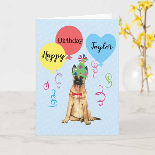 Verjaardagsfeestballonnen Malinois Kaart (Gele Bloem)