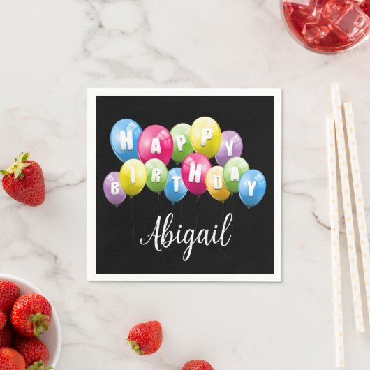 Verjaardagsfeestballonnen met naam servet (Insitu)