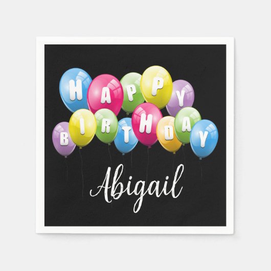 Verjaardagsfeestballonnen met naam servet (Voorkant)